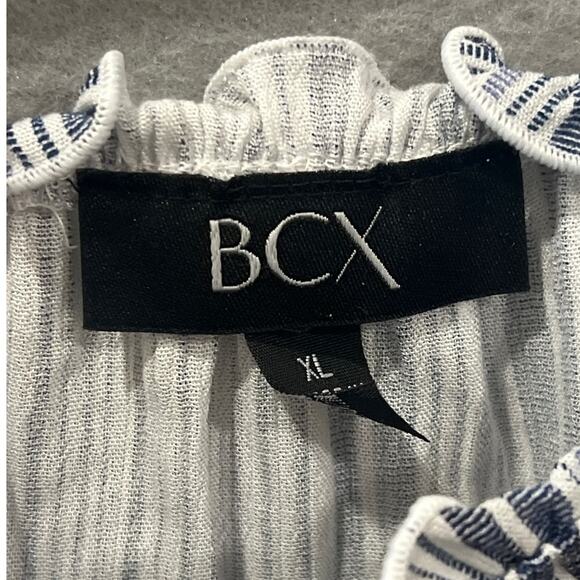 BCX Top Women's XL Blue White Stripe Off Shoulder Front Tie Stretch - Picture 4 of 4